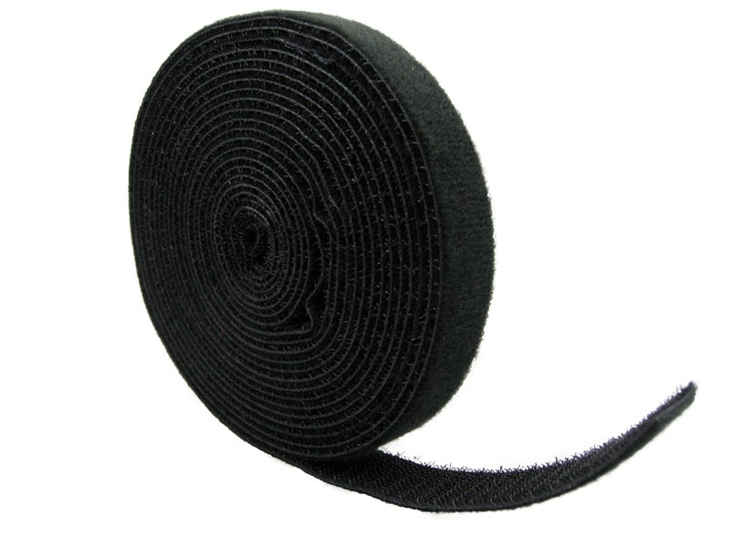 QualGear Reusable Self Gripping Cable Tie Roll, Black - Image 1